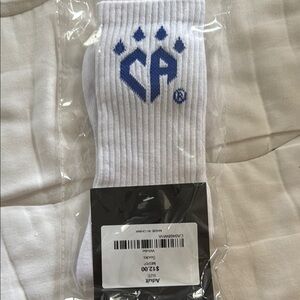 White and Blue Athletic Crew Socks with Ribbed Design